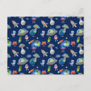 Carte Postale Mignons monstres aliens modernes motif espace enfa