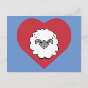 Carte Postale Mignons mouton caricature avec coeur en Arrière -