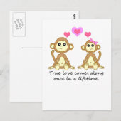 Carte Postale Mignons singes - Véritable Amour Arrive Une fois d (Devant / Derrière)