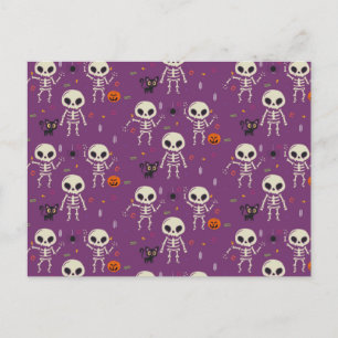 Carte Postale Mignons squelettes motif Halloween violet