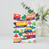 Carte Postale Mignons trains et arbres bleu motif (Debout devant)