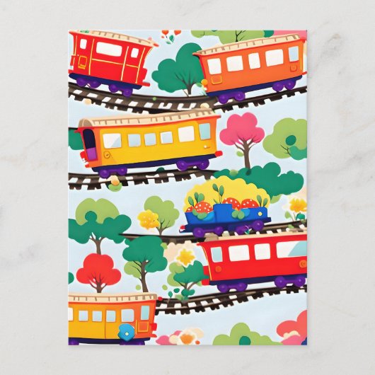 Carte Postale Mignons trains et arbres bleu motif (Devant)