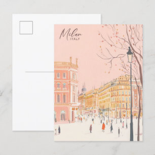 Carte Postale Milan Italie Gouache Peinture Illustration Voyage