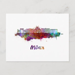 Carte Postale Milan V2 skyline in watercolor
