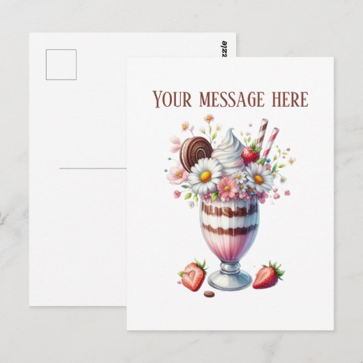 Carte Postale Milkshake mignon ajouter un message nom de l'entre (Devant / Derrière)