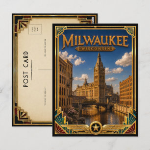 Carte Postale Milwaukee Wisconsin Art Déco vintage de l'âge d'or