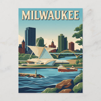 Carte Postale Milwaukee Wisconsin vue sur le lac à l'affiche rét