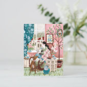 Carte Postale Mince rose confortable séjour à la maison lecture  (Debout devant)