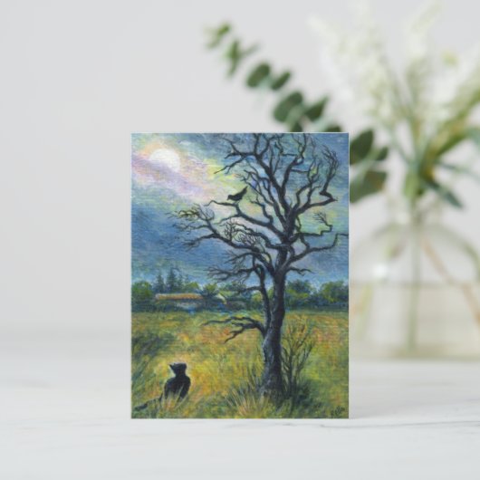 Carte postale Mini Art Cat & Bird & Moon (Debout devant)