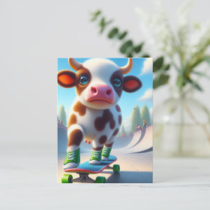 Carte Postale Mini Brown et White Cow Skateboard