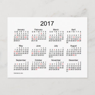 Carte Postale Mini calendrier 2017 par Janz avec jours fériés