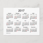 Carte Postale Mini calendrier 2017 par Janz avec jours fériés (Devant)