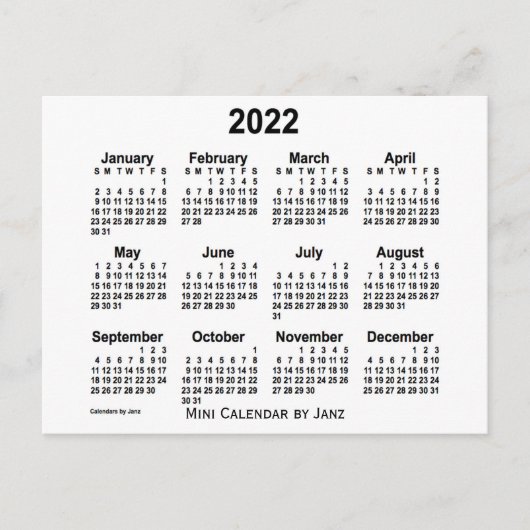 Carte Postale Mini calendrier 2022 blanc par Janz (Devant)