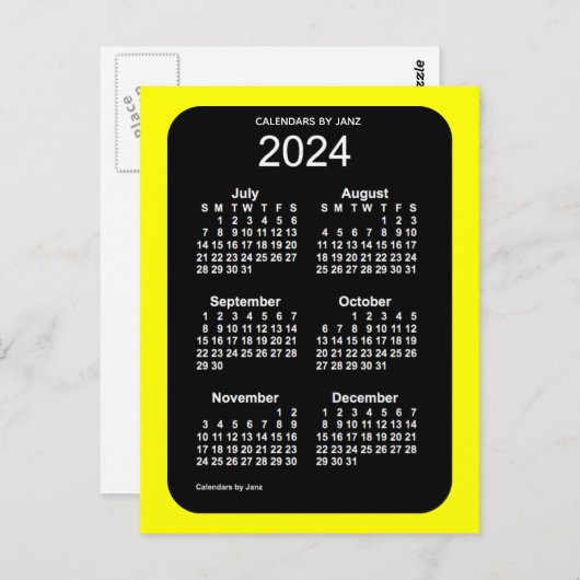 Carte Postale Mini calendrier 2024 Jaune Neon 6 mois par Janz (Devant / Derrière)