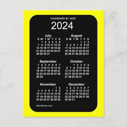 Carte Postale Mini calendrier 2024 Jaune Neon 6 mois par Janz (Devant)