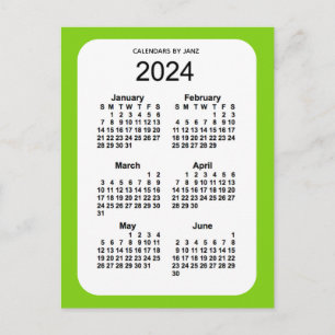 Carte Postale Mini calendrier 2024 Vert Jaune 6 mois par Janz