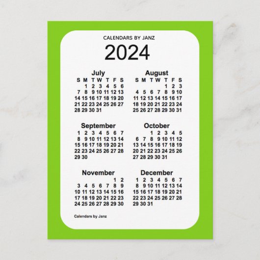Carte Postale Mini calendrier 2024 Vert Jaune 6 mois par Janz (Devant)