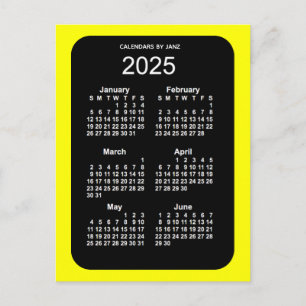 Carte Postale Mini calendrier 2025 Jaune Neon 6 mois par Janz