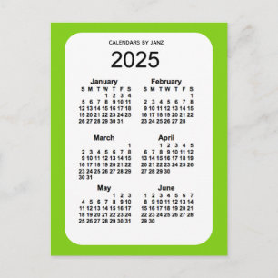 Carte Postale Mini calendrier 2025 Jaune Vert 6 mois par Janz