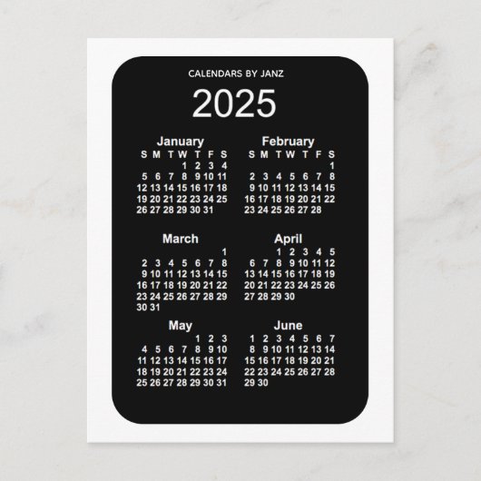 Carte Postale Mini calendrier 2025 White Neon 6 mois par Janz (Devant)