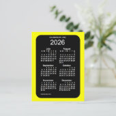 Carte Postale Mini calendrier 2026 Jaune Neon 6 mois par Janz (Debout devant)