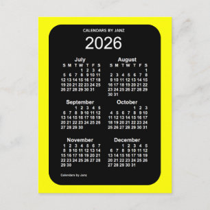 Carte Postale Mini calendrier 2026 Jaune Neon 6 mois par Janz