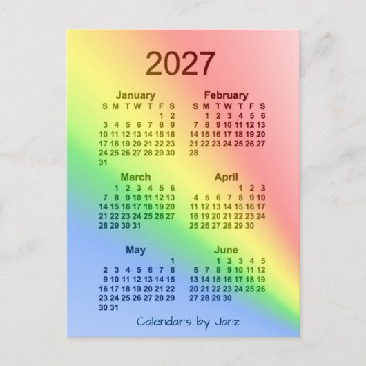 Carte Postale Mini calendrier 2027 Arc en ciel 6 mois par Janz (Devant)