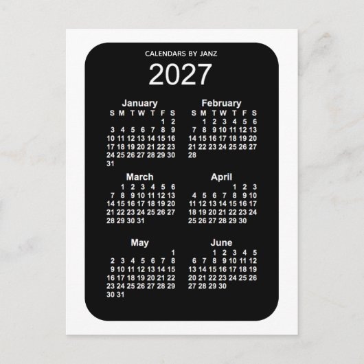 Carte Postale Mini calendrier 2027 White Neon 6 mois par Janz (Devant)