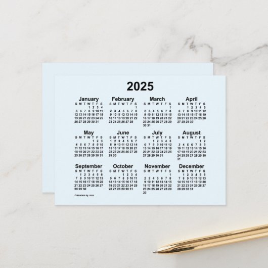 Carte Postale Mini calendrier Alice Blue 2025 par Janz Postcard (Devant/Arrière en situation)