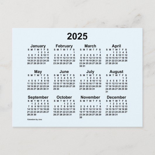 Carte Postale Mini calendrier Alice Blue 2025 par Janz Postcard (Devant)