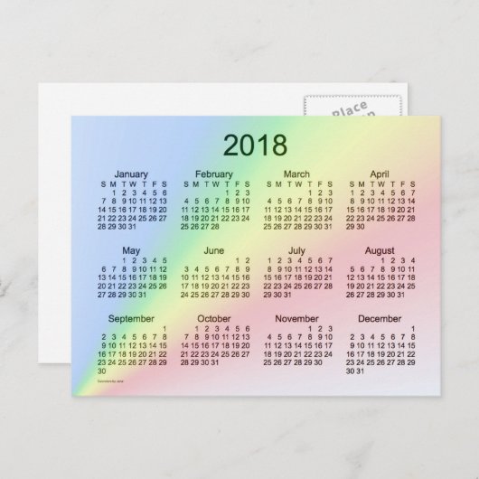 Carte Postale Mini calendrier arc-en-ciel 2018 par Janz (Devant / Derrière)