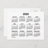 Carte Postale Mini calendrier blanc 2026 par Janz Postcard (Devant / Derrière)