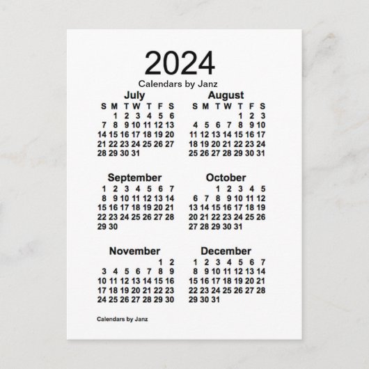 Carte Postale Mini calendrier blanc de 6 mois 2024 par Janz (Devant)