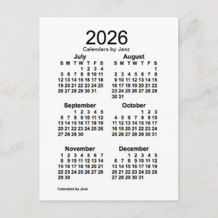 Carte Postale Mini calendrier blanc de 6 mois 2026 par Janz