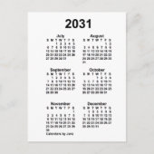 Carte Postale Mini calendrier blanc de 6 mois 2031 par Janz (Devant)
