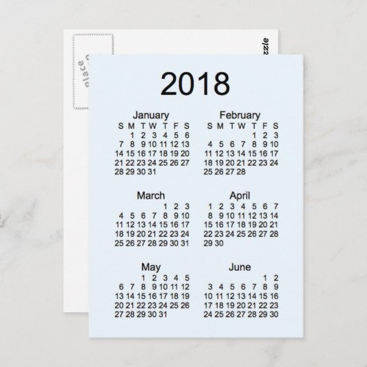 Carte Postale Mini calendrier de 6 mois 2018 (Devant / Derrière)