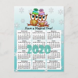 Carte Postale Mini calendrier des Chouettes lunaires mignonnes 2