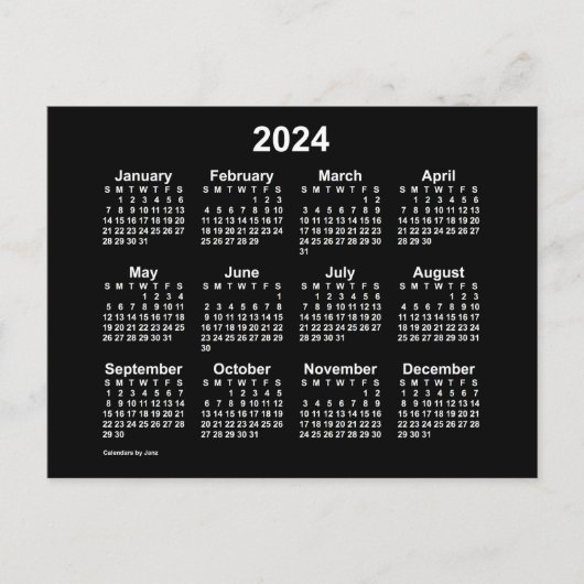 Carte Postale Mini calendrier Neon White 2024 par Janz Postcard (Devant)