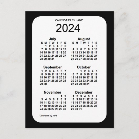 Carte Postale Mini calendrier noir 6 mois 2024 par Janz (Devant)