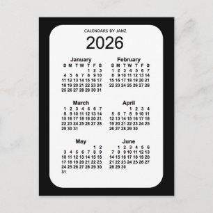 Carte Postale Mini calendrier noir 6 mois 2026 par Janz