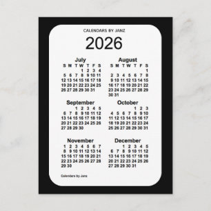 Carte Postale Mini calendrier noir 6 mois 2026 par Janz