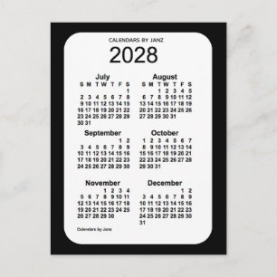 Carte Postale Mini calendrier noir 6 mois 2028 par Janz