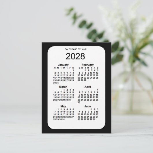 Carte Postale Mini calendrier noir 6 mois 2028 par Janz (Debout devant)