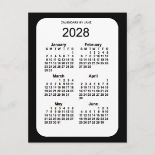 Carte Postale Mini calendrier noir 6 mois 2028 par Janz