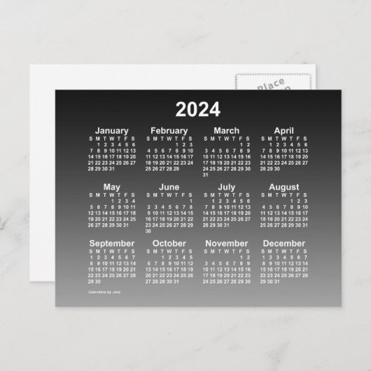 Carte Postale Mini calendrier noir défraîchi 2024 par Janz Postc (Devant / Derrière)