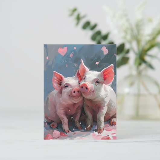 Carte Postale Mini cochons Saint Valentin (Debout devant)