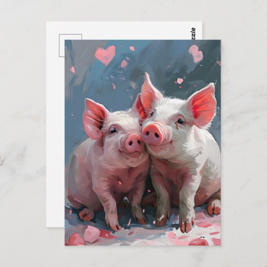 Carte Postale Mini cochons Saint Valentin (Devant / Derrière)