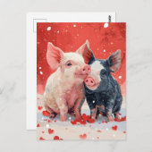 Carte Postale Mini Cochons Saint Valentin (Devant / Derrière)