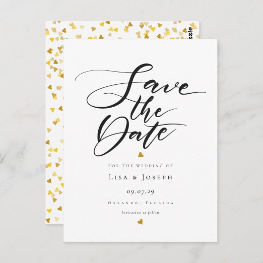 Carte Postale Mini Coeurs or noir et blanc Script Enregistrer (Devant / Derrière)