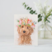 Carte Postale Mini Goldendoodle Portrait de la Couronne de la fl (Debout devant)